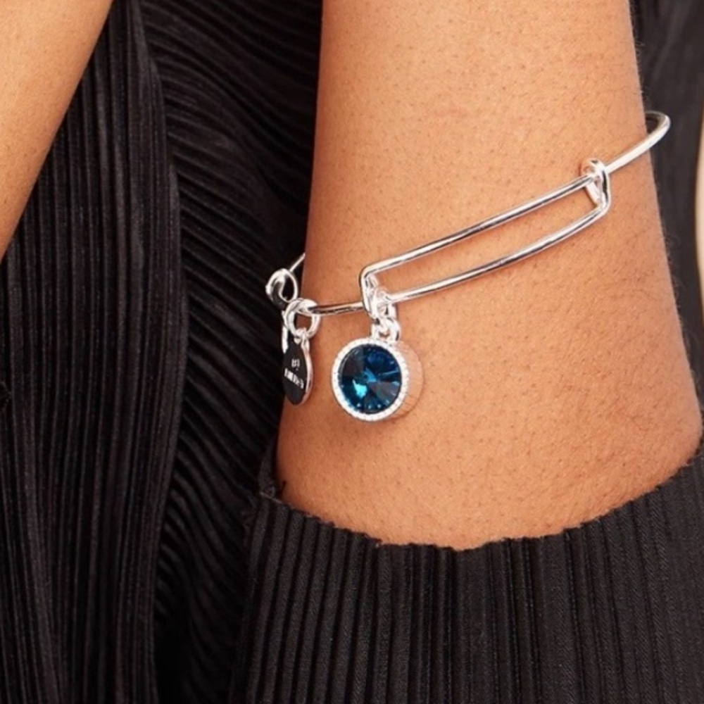 Alex and Ani Blue Zircon December Birthstone Charm Silver Tone Bangle Bracelet